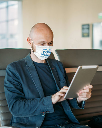 Mockup of a Businessman Wearing a Face Mask at a Waiting Room 39809-r-el2