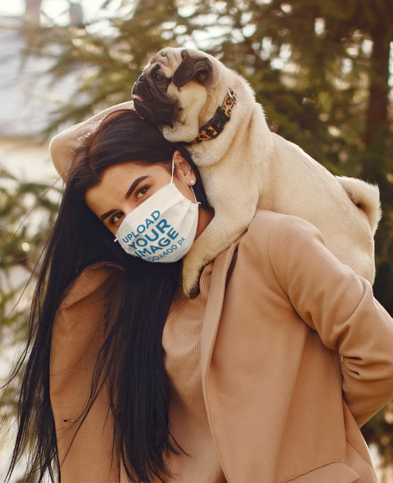 Face Mask Mockup of a Woman Carrying Her Dog 