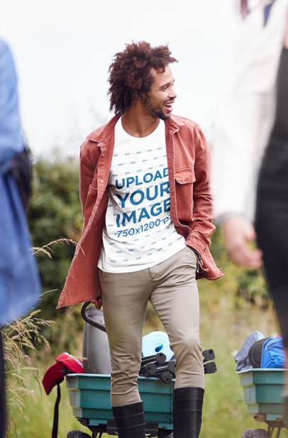T-Shirt Mockup of a Curly-Haired Man in the Outdoors 38944-r-el2