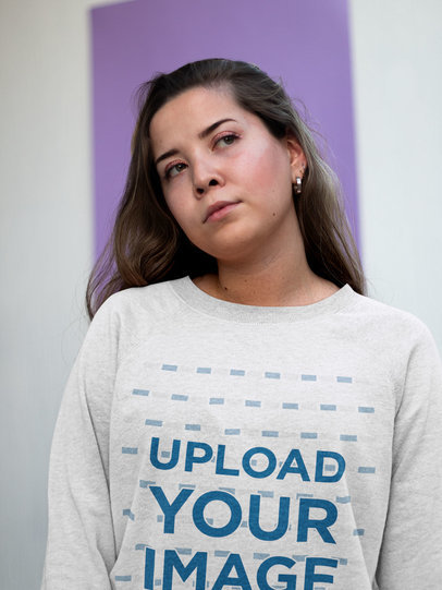 Heather Crewneck Sweatshirt Mockup Featuring a Serious Young Woman 18420
