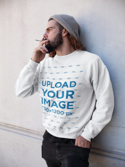 Sweatshirt Mockup of a Bearded Man Smoking 17766
