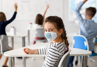 Face Mask Mockup Featuring a Girl in a Classroom 