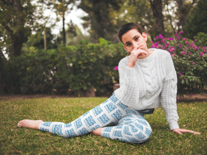 Leggings Mockup Featuring a Young Woman Lying on the Grass 19203