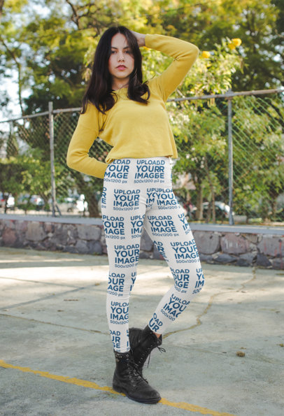 Mockup of a Cool Woman Wearing Leggings at a Parking Lot