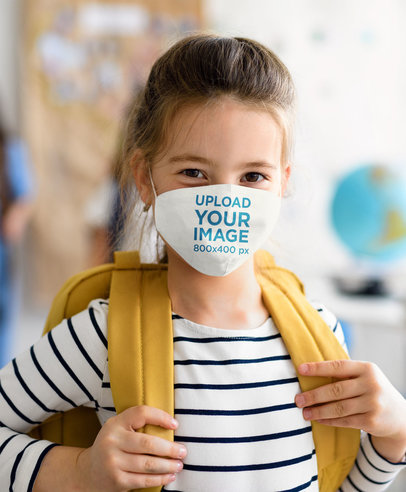 Face Mask Mockup of a Little Girl Ready for School 