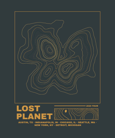 T-Shirt Design Maker Featuring a Topographic Map for a Music Tour Souvenir