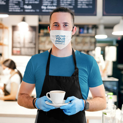Mockup of a Barista Wearing a Face Mask 39923-r-el2