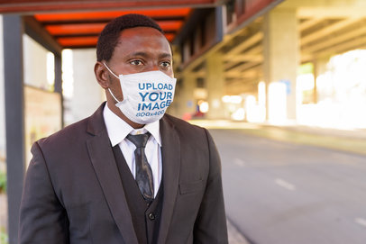 Face Mask Mockup Featuring a Man in a Suit