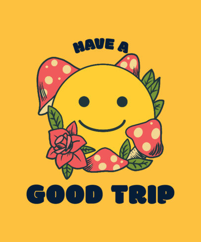 Illustrated T-Shirt Design Template Featuring a Smiley Face and Magic Mushrooms 2781h