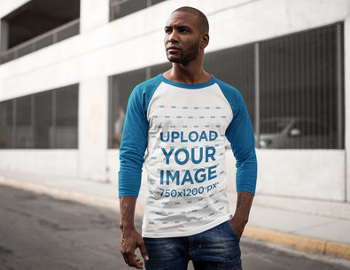 Raglan 3/4 Sleeve Tee Mockup Featuring a Serious Man Posing 12556a