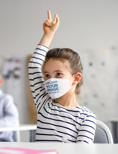 Face Mask Mockup of a Girl Participating in Class 