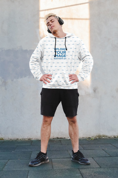 Sublimated Hoodie Mockup of a Man Getting Ready to Go for a Run 39670r-el2