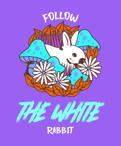 T-Shirt Design Maker Featuring an Illustration of a Rabbit Surrounded by Mushrooms 
