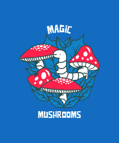 Illustrated T-Shirt Design Generator Featuring Magic Mushrooms and a Cute Worm 2781j