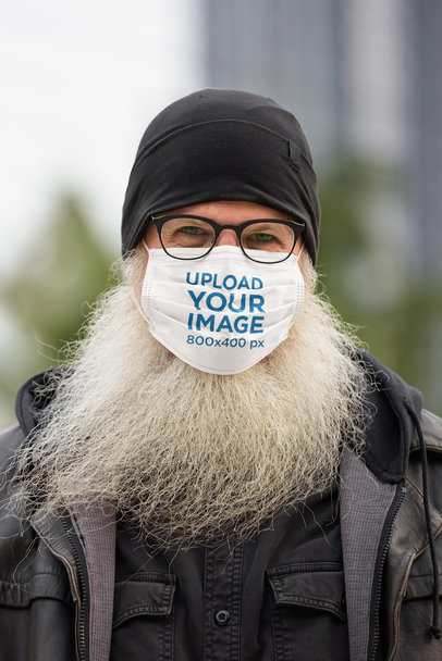 Face Mask Mockup Featuring a Man with a Long Beard
