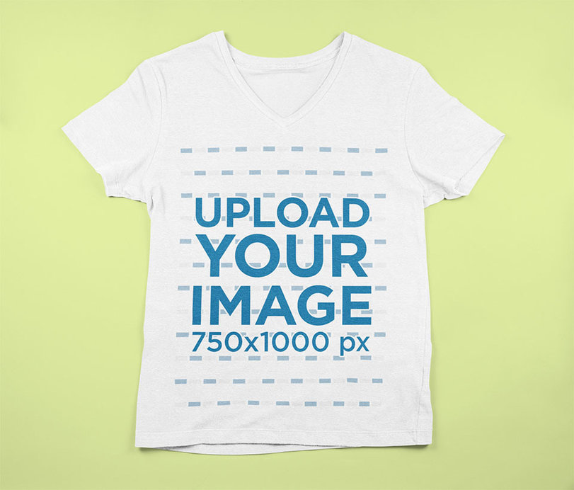 Mockup of a Flat Laide V-Neck Tee Featuring a Customizable Background