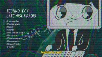 Cartoonish YouTube Thumbnail Generator for a Techno Music Playlist 2774d