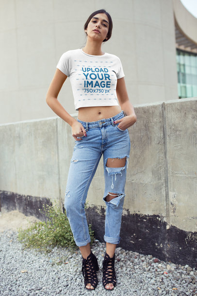 Crop Top Mockup Featuring a Stylish Woman Posing