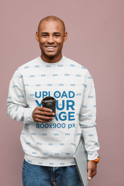 Sublimated Sweatshirt Mockup of a Happy Man Posing Against a Solid Color Backdrop