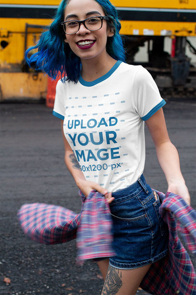 Ringer T-Shirt Mockup of a Young Woman Having Fun 16997a