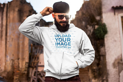 Full-Zip Hoodie Mockup of a Man with a Heavy Beard 9269a