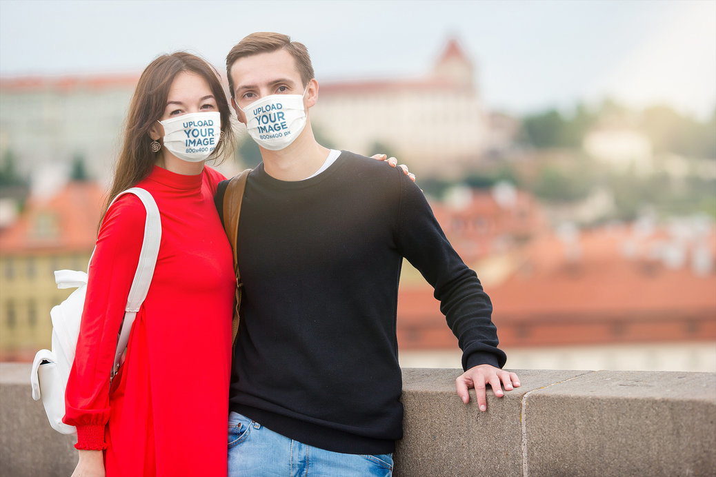 Mockup of a Couple Wearing Face Masks