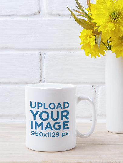 11 oz Coffee Mug Mockup Featuring a Flower Vase 