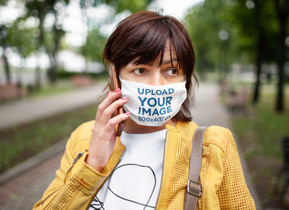 Sublimated Face Mask Mockup of a Woman Talking on Her Mobile Phone 40423-r-el2