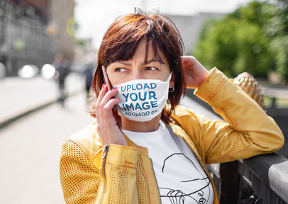 Face Mask Mockup of a Serious Woman Talking on the Phone 40937-r-el2