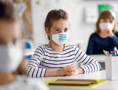 Mockup of a Girl Wearing a Sublimated Face Mask 