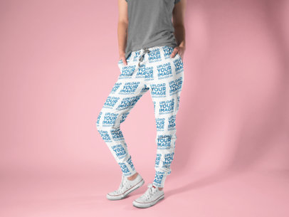 Sweatpants Mockup of a Woman Posing at a Studio