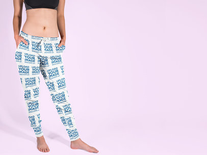 Sweatpants Mockup Featuring a Woman Standing in a Studio