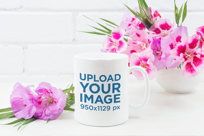 11 oz Coffee Mug Mockup Featuring Floral Decorations
