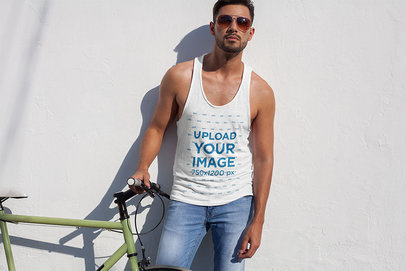 Tank Top Mockup of a Man Enjoying the Summer Sun