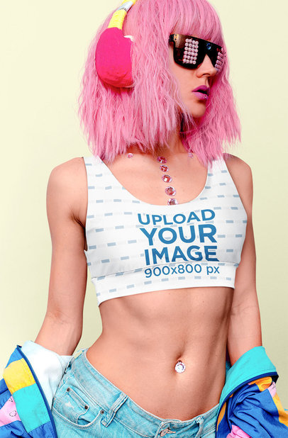 Sports Bra Mockup of a Woman with Pink Hair and a Trendy Outfit