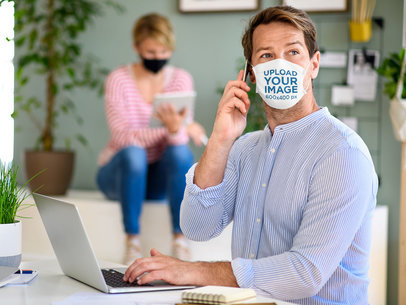 Face Mask Mockup of a Man Talking on the Phone