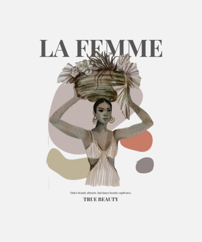 T-Shirt Design Featuring an Illustration of a Woman with a Basket 2471d-el1