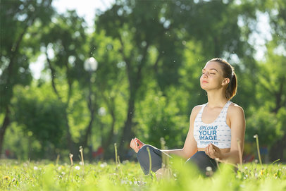 Sports Bra Mockup of a Woman Meditating in Nature