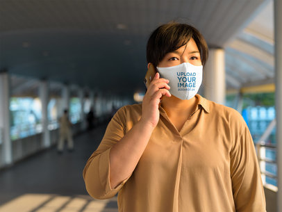 Face Mask Mockup of a Woman on the Phone