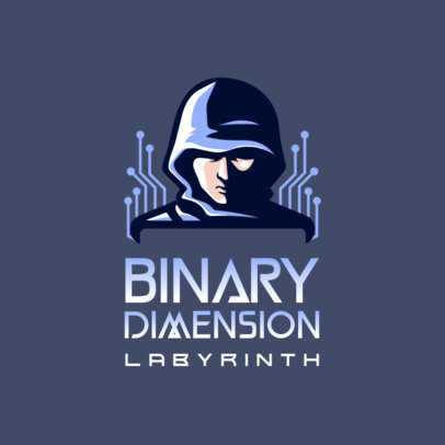 Minimalistic Gaming Logo Template Featuring Mysterious Hacker Clipart 