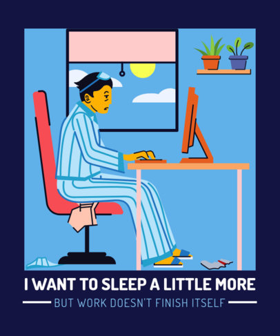 Illustrated T-Shirt Design Maker Featuring a Tired Man Working From Home