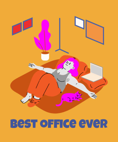 Illustrated T-Shirt Design Template Featuring a Woman Lying on the Floor at Home 
