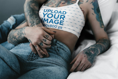 Sports Bra Mockup Featuring a Tattooed Woman 