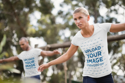 Mockup of Recruits in a Military Training Camp Wearing T-Shirts