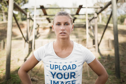 T-Shirt Mockup of a Female Recruit at a Training Camp