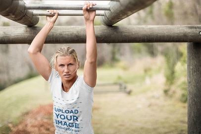 T-Shirt Mockup of a Determined Woman Doing Military Training
