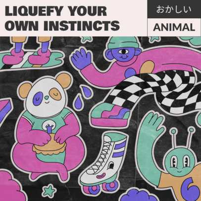 Album Cover Template Featuring Psychedelic Cartoon Character Illustrations 2814