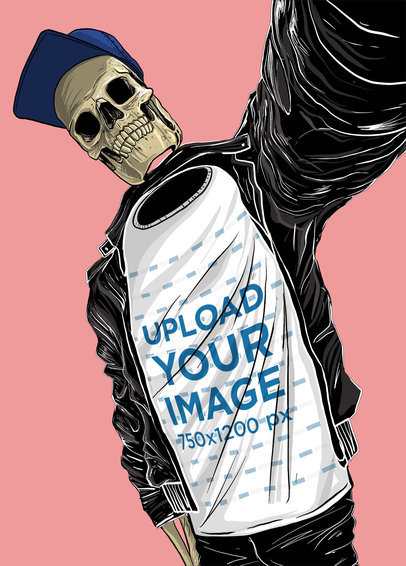 T-Shirt Mockup Featuring an Illustrated Skeleton Cartoon