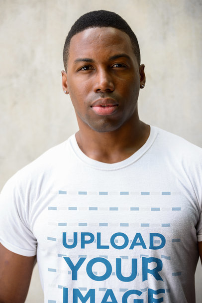 Closeup T-Shirt Mockup Featuring a Serious Man
