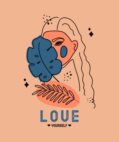 T-Shirt Design Template with a Cool Silhouette of a Woman with Leaves